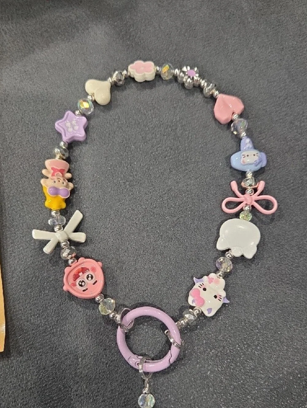 Sanrio Purple and Pink Character Beaded Lanyard with Hello Kitty Charm